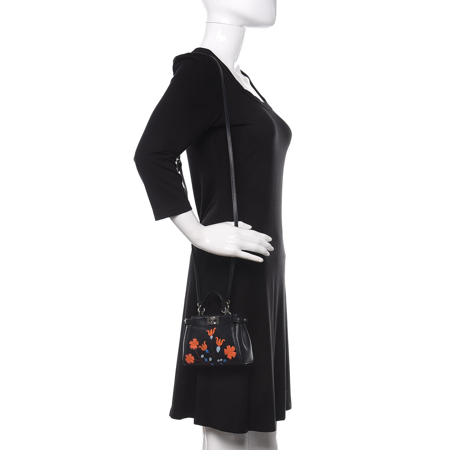 Fendi Shiny Nappa Botanic Garden Embroidered Micro Peekaboo Iconic Satchel Ocean Arancio 2 of 10