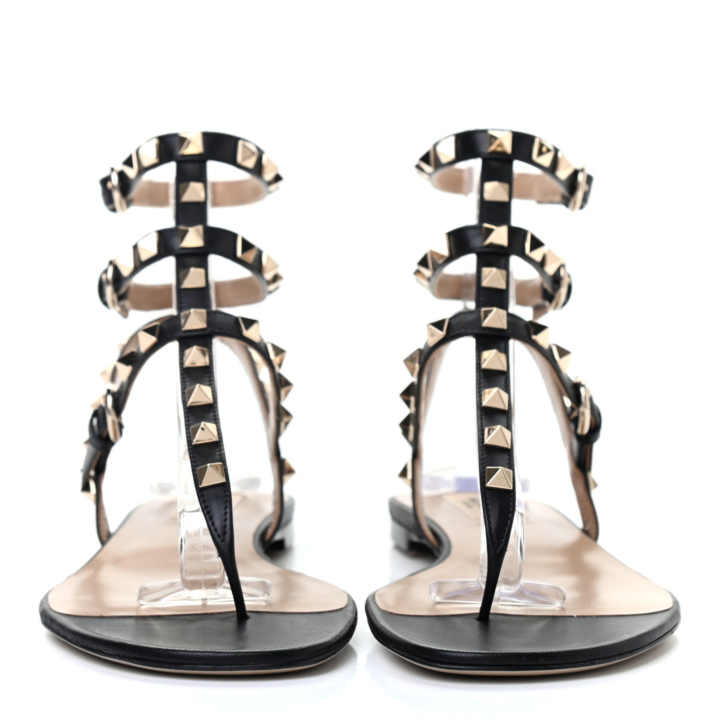 Nappa Rockstud Ankle Strap Flat Thong Sandals 39.5 Black