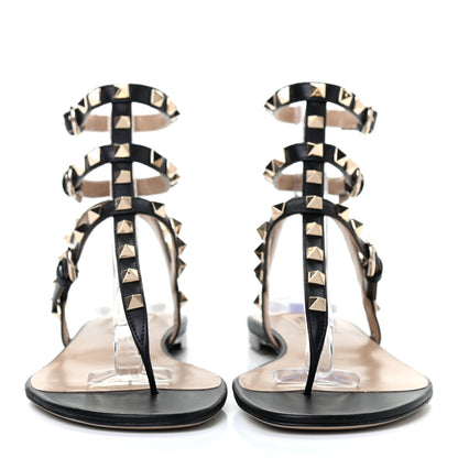 Valentino Garavani Nappa Rockstud Ankle Strap Flat Thong Sandals 39.5 Black 2 of 15