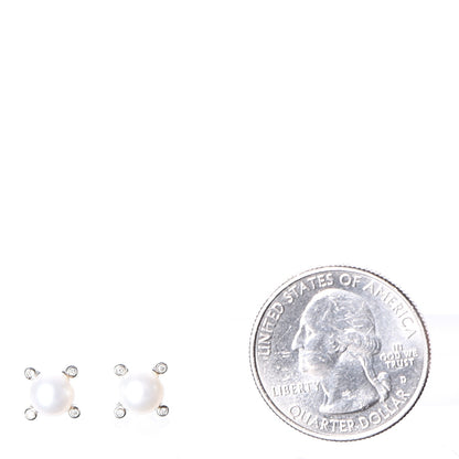 David Yurman Sterling Silver Diamond Pearl 7mm Earrings 2 of 6