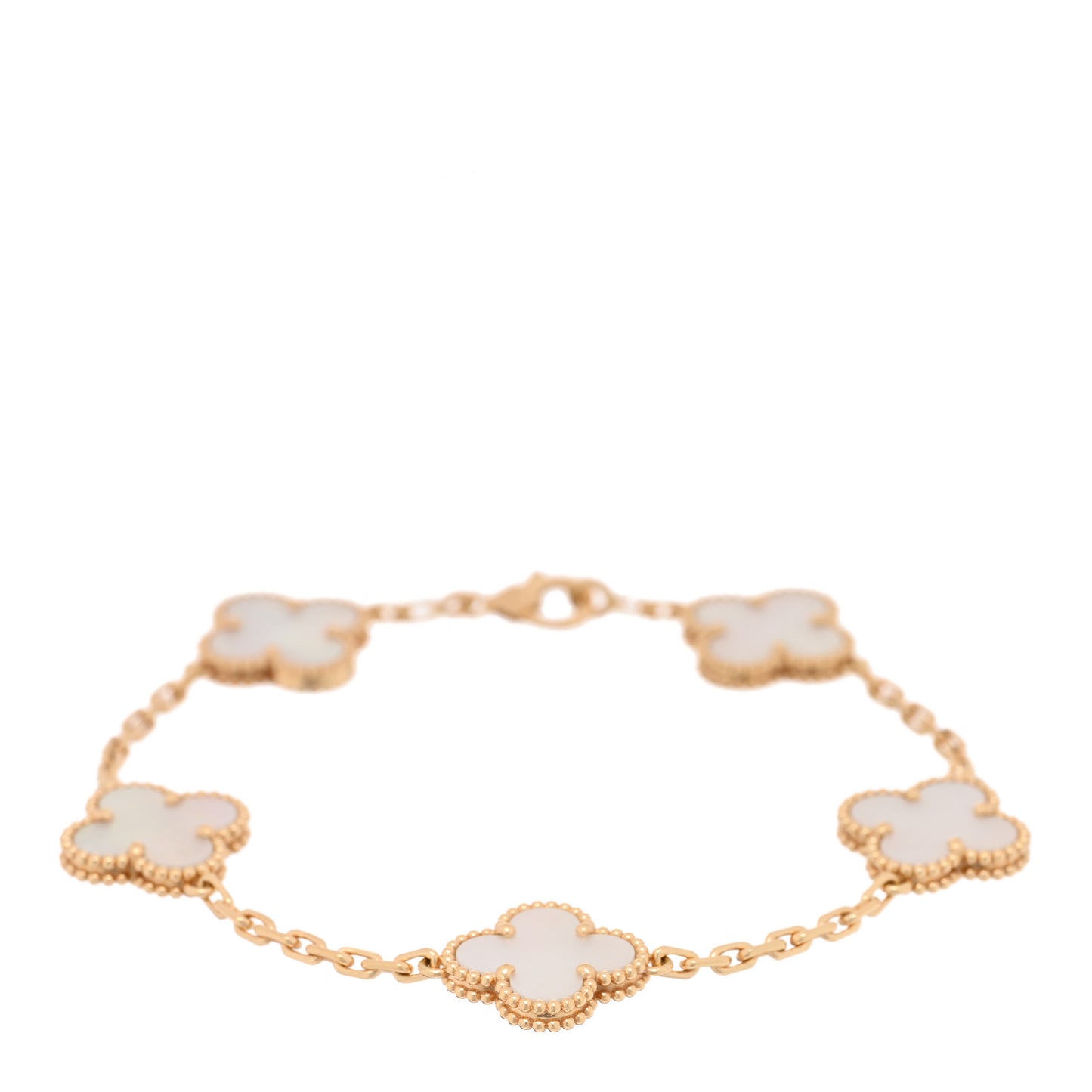 18K Yellow Gold Mother of Pearl 5 Motifs Vintage Alhambra Bracelet