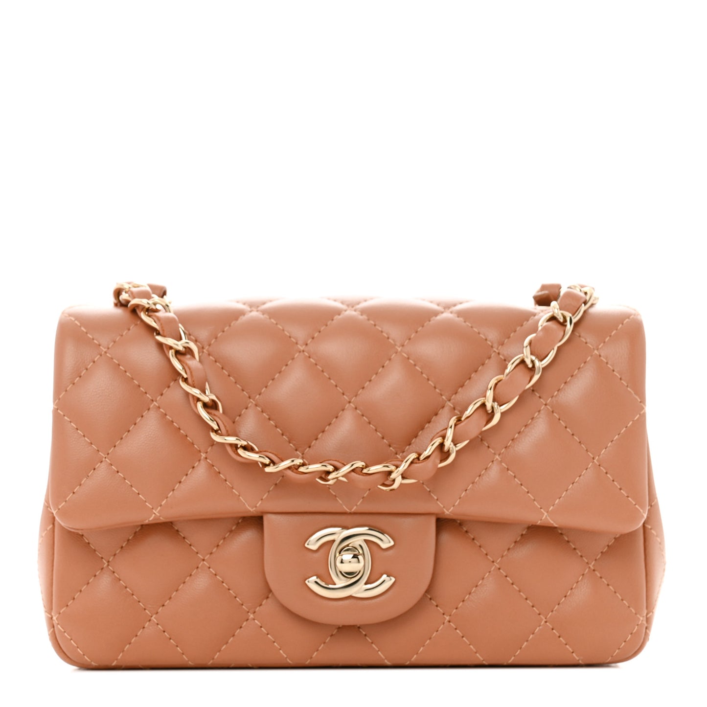 Lambskin Quilted Mini Rectangular Flap Brown