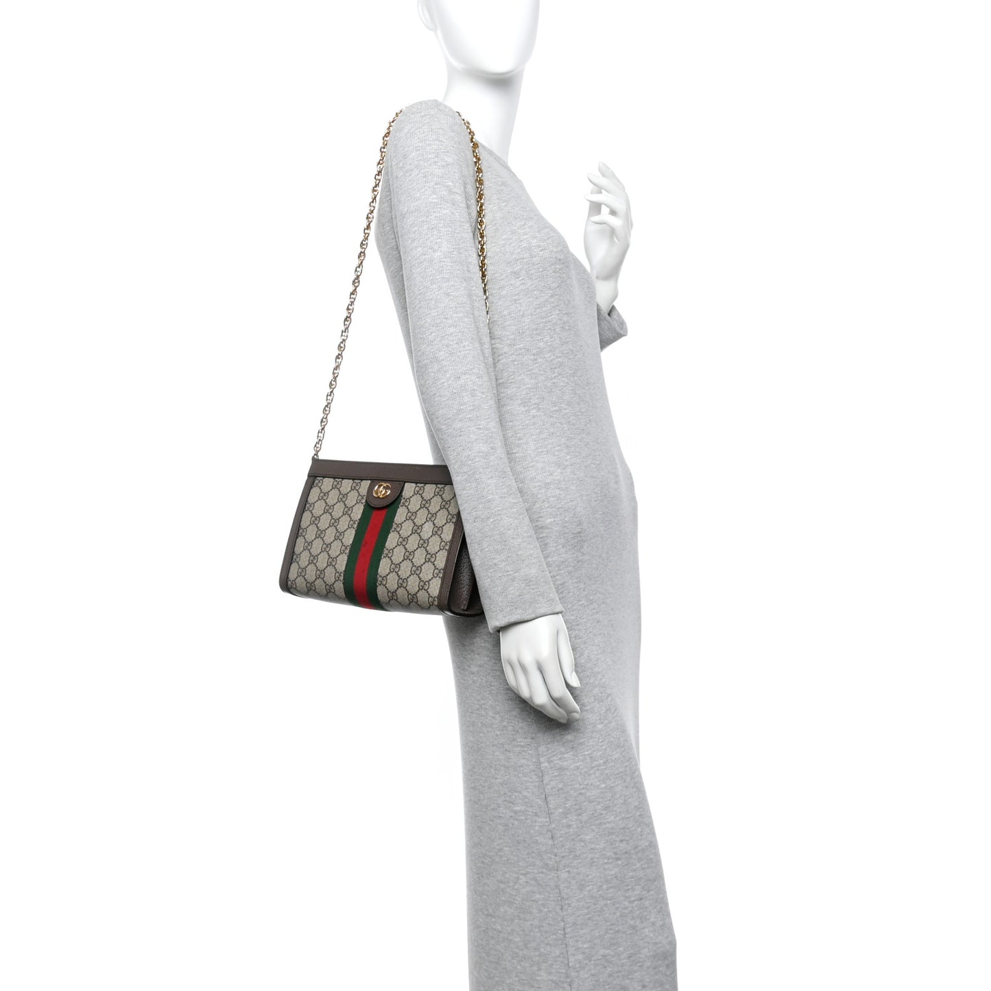 GG Supreme Monogram Web Small Ophidia Chain Shoulder Bag Brown