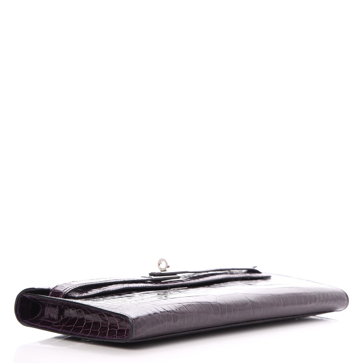 Shiny Porosus Crocodile Kelly Cut Pochette Aubergine