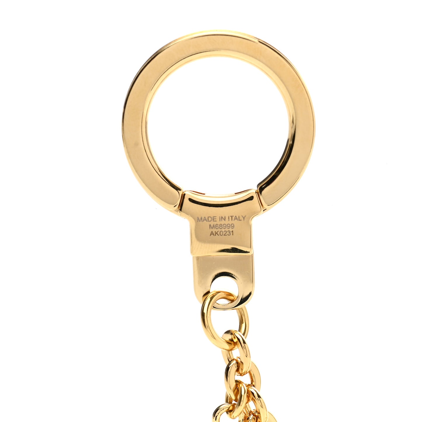 Brass Enamel Fleur De Monogram Bag Charm Chain Gold
