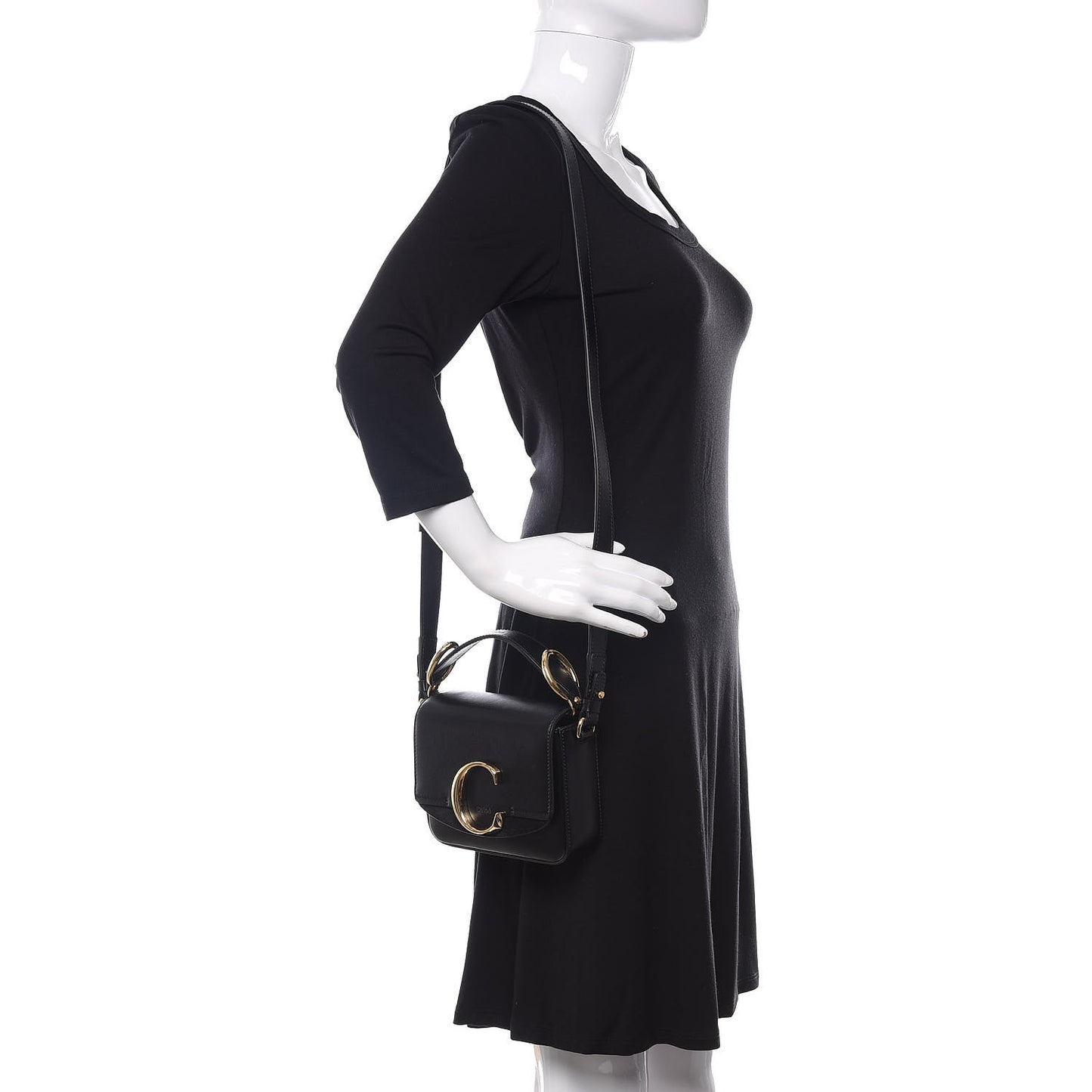 Shiny Calfskin Suede Mini C Double Carry Black