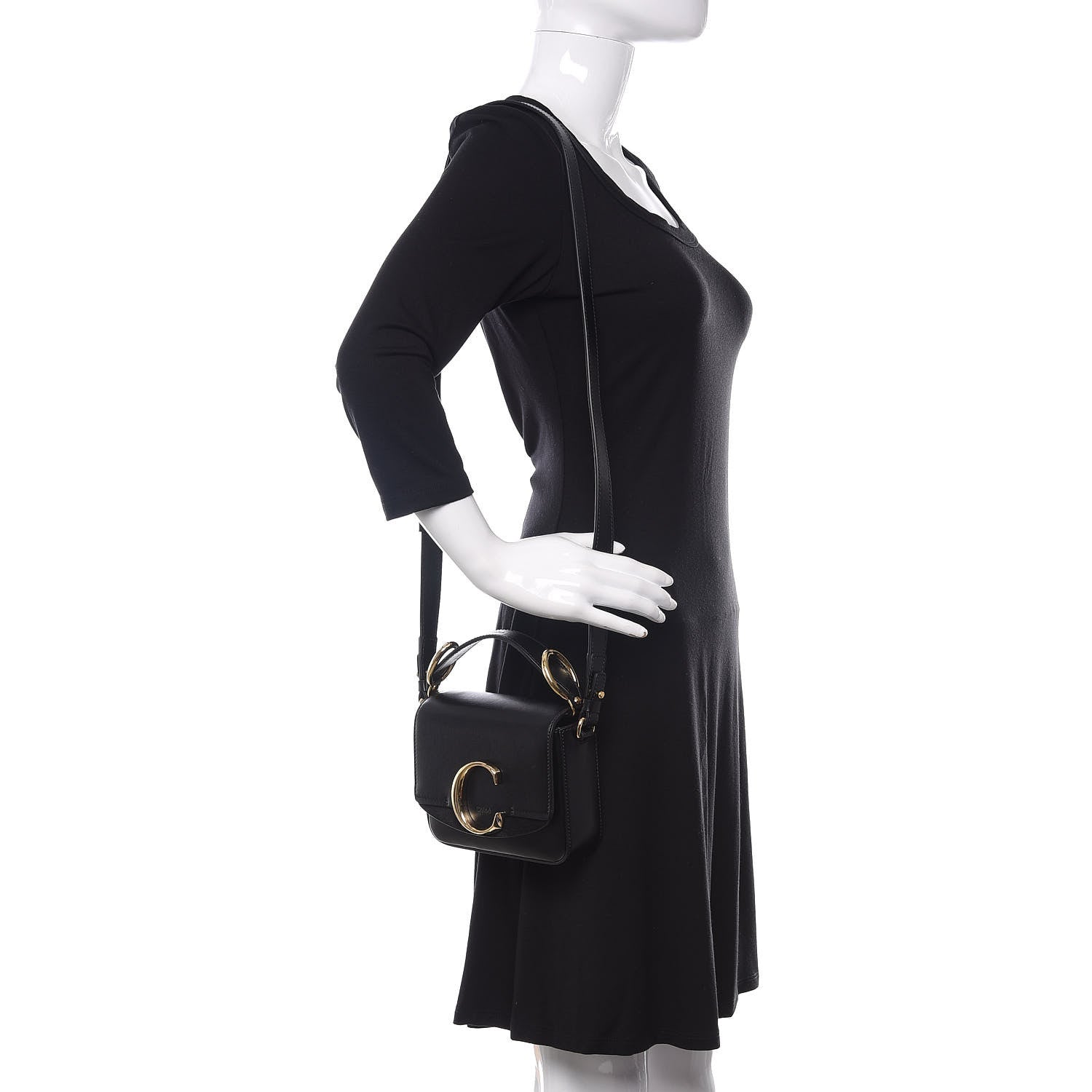 Chloe Shiny Calfskin Suede Mini C Double Carry Black 2 of 9