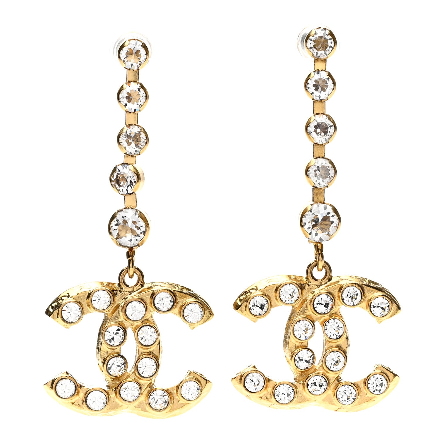 Chanel CC Crystal Drop Earrings Gold 1 of 4