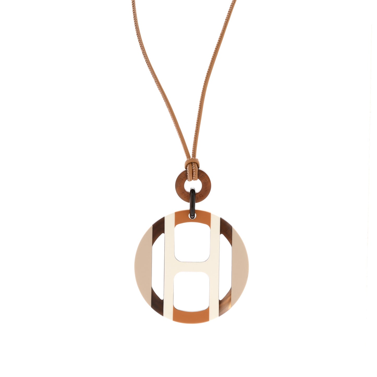 Buffalo Horn Lacquer H Equipe Pendant Necklace Sable