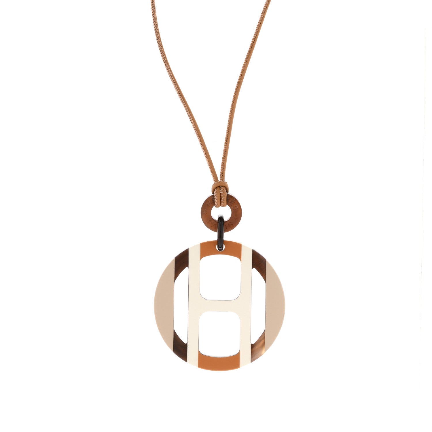 Hermes Buffalo Horn Lacquer H Equipe Pendant Necklace Sable 4 of 6