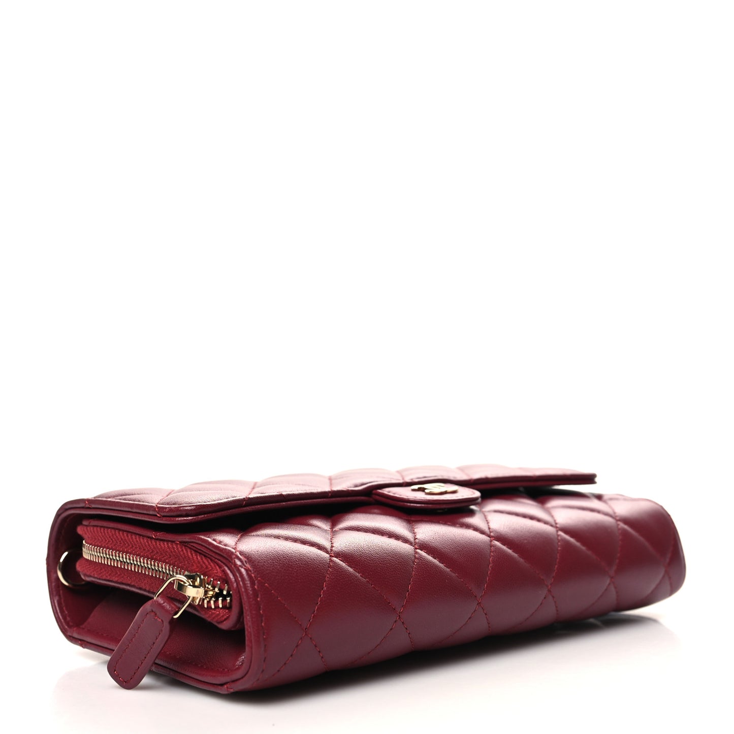 Lambskin Quilted Phone Holder Wallet on Removable Chain Burgundy