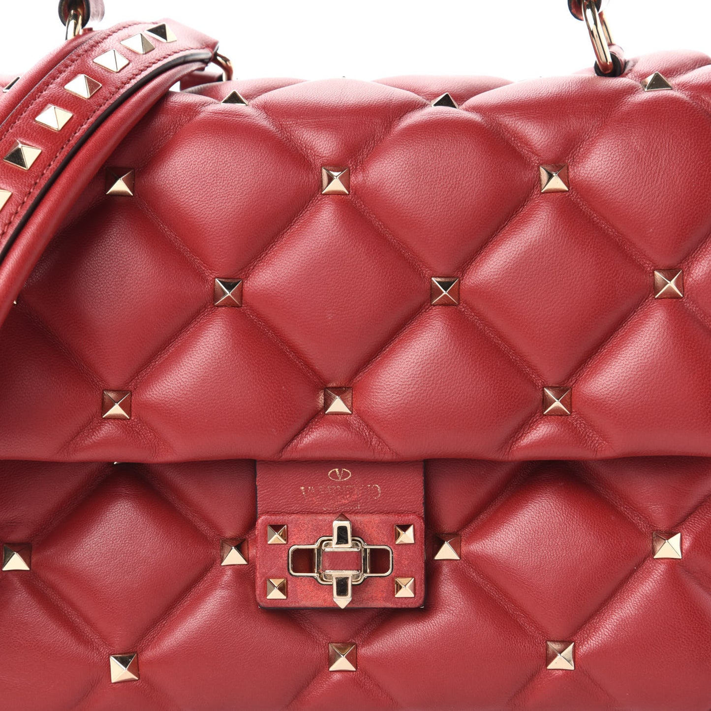 Nappa Medium Candystud Top Handle Bag Rosso Valentino