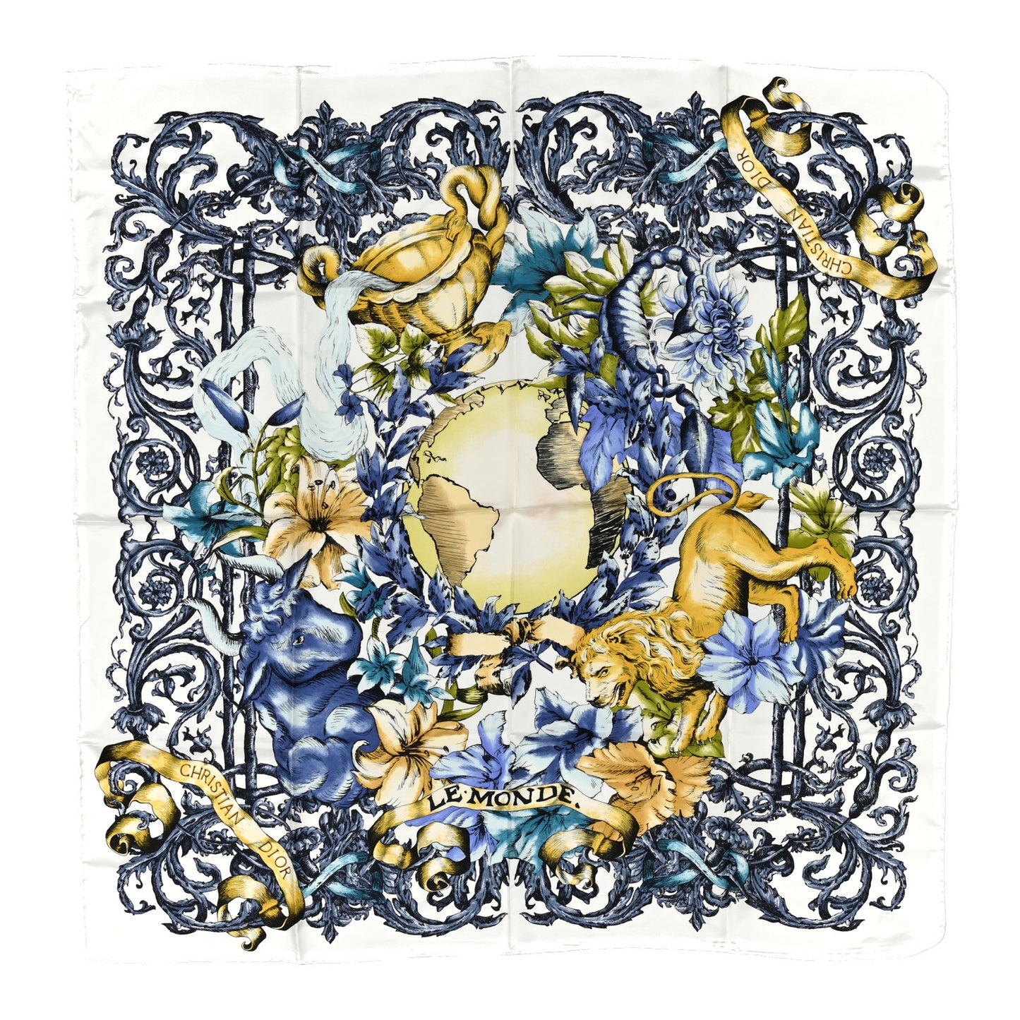 Silk Le Monde 90 Square Scarf White Multicolor