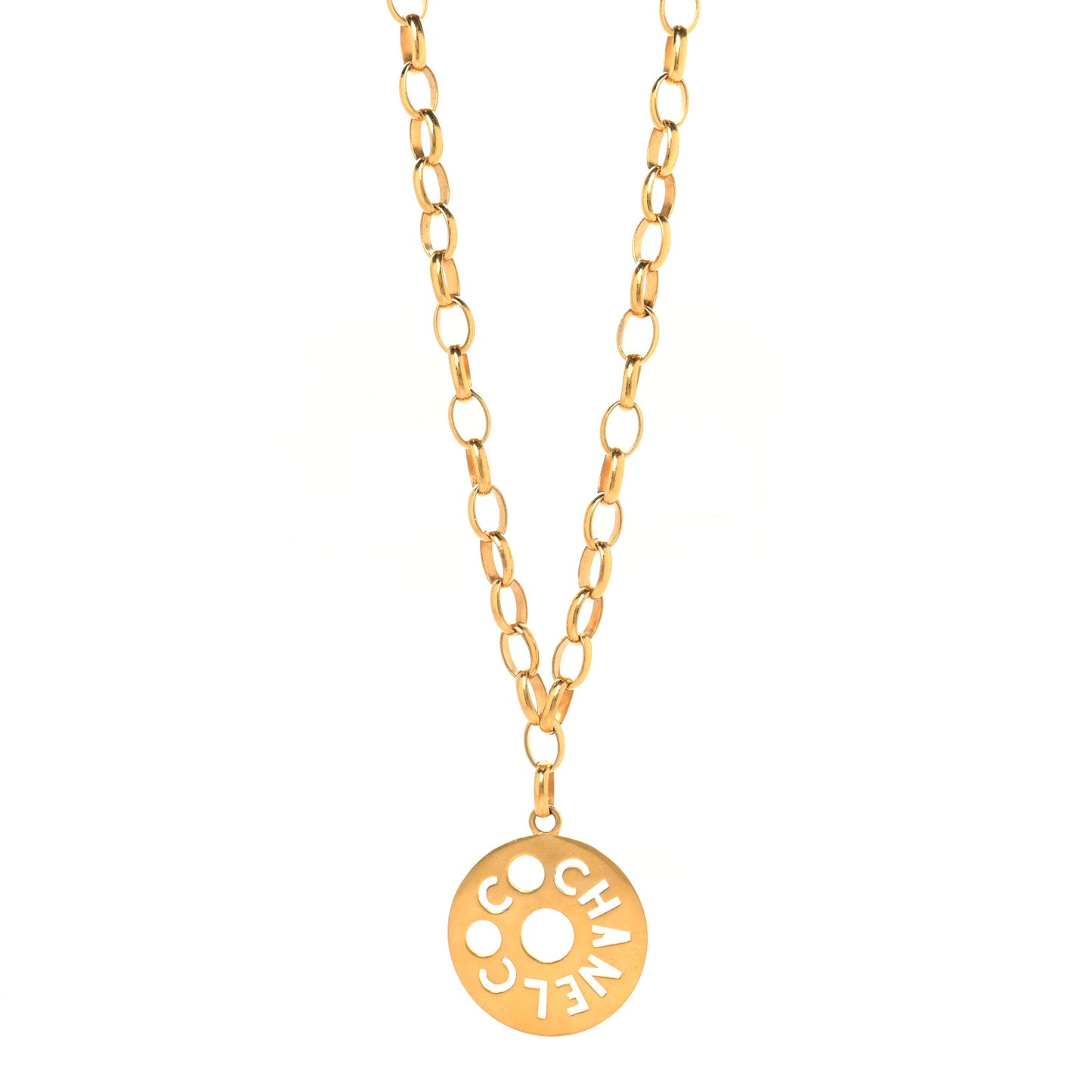 Metal Oversized Coco Chanel Medallion Necklace Gold
