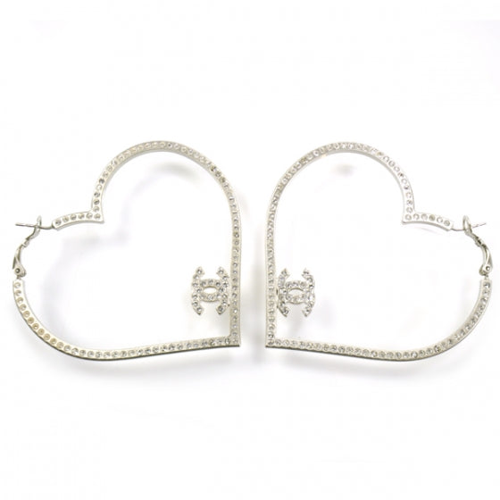 Chanel Swarovski Crystal CC Heart Hoop Earrings 1 of 5