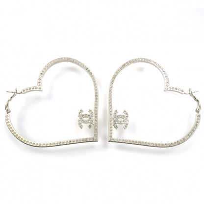 Chanel Swarovski Crystal CC Heart Hoop Earrings 1 of 5