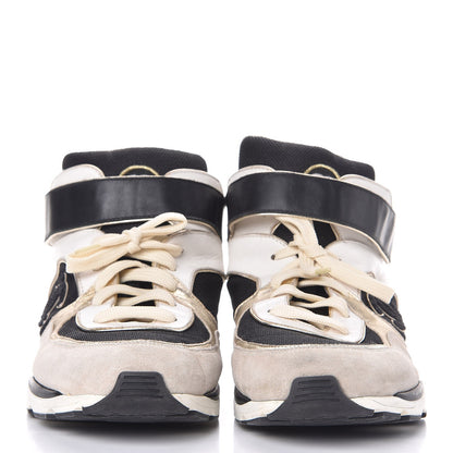 Chanel Mens Suede Calfskin CC High Top Sneakers 43 White Black 2 of 13