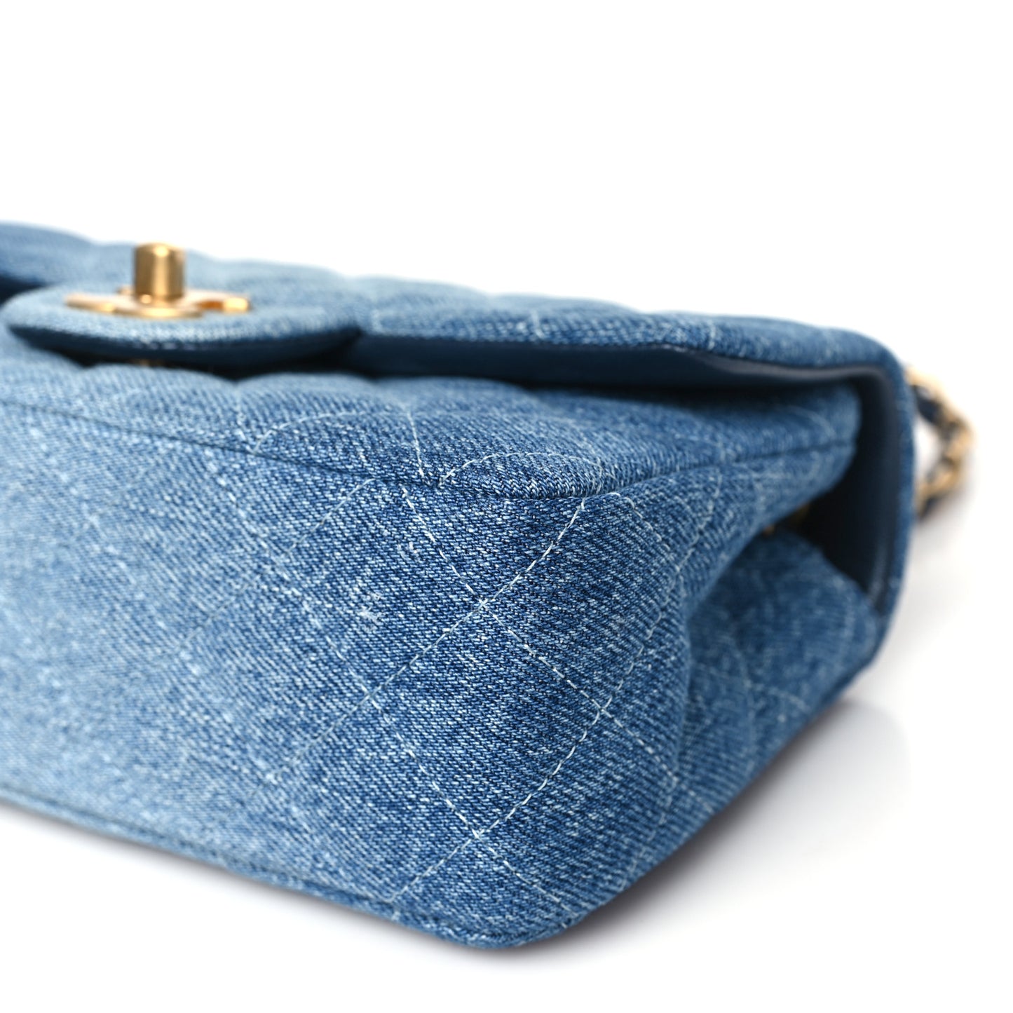 Washed Denim Quilted Mini Rectangular Flap Blue