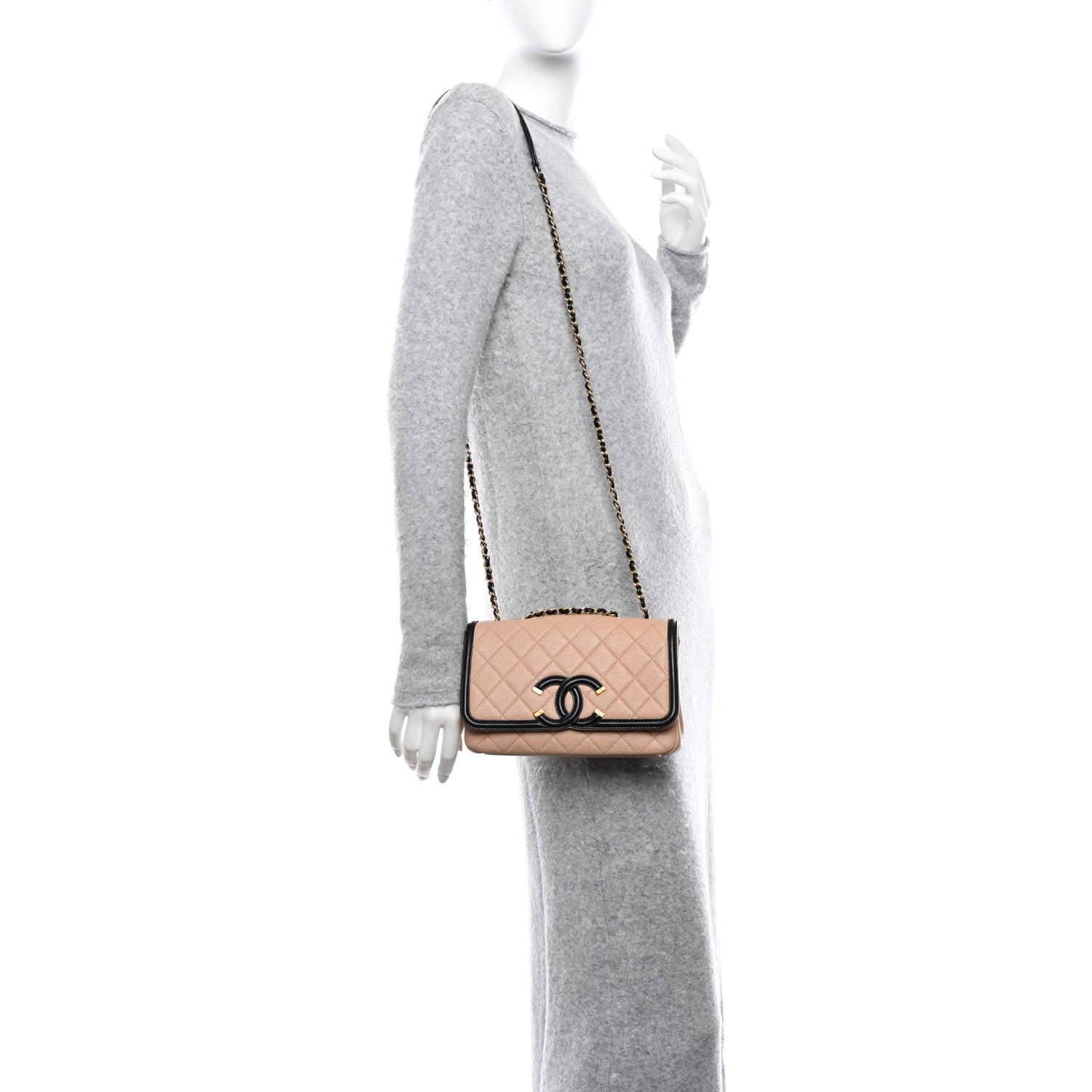 Chanel Caviar Quilted Small CC Filigree Flap Beige Black 2 of 10