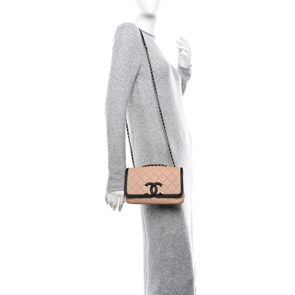 Chanel Caviar Quilted Small CC Filigree Flap Beige Black 2 of 10