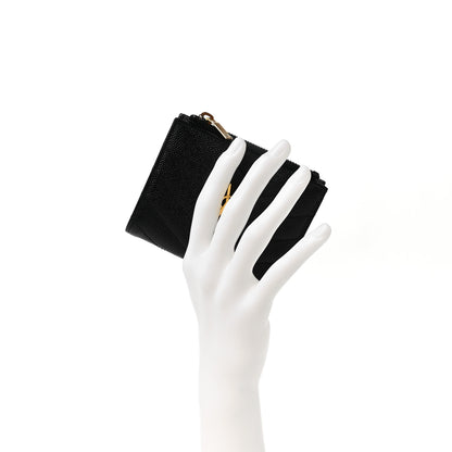 Saint Laurent Grain De Poudre Matelasse Chevron Monogram Zipped Card Case Black 2 of 9