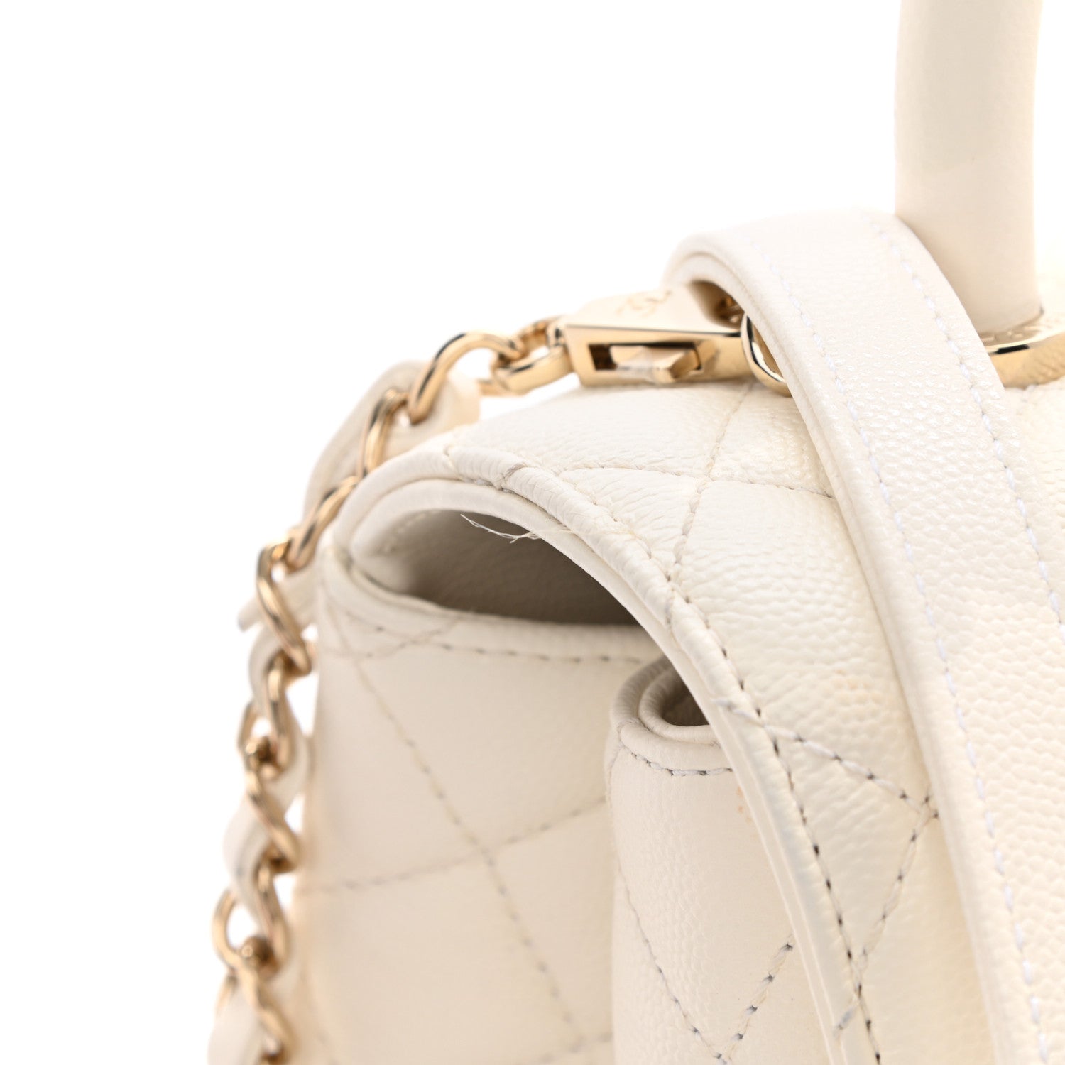 Chanel Caviar Quilted Small Coco Handle Flap White 16 of 17