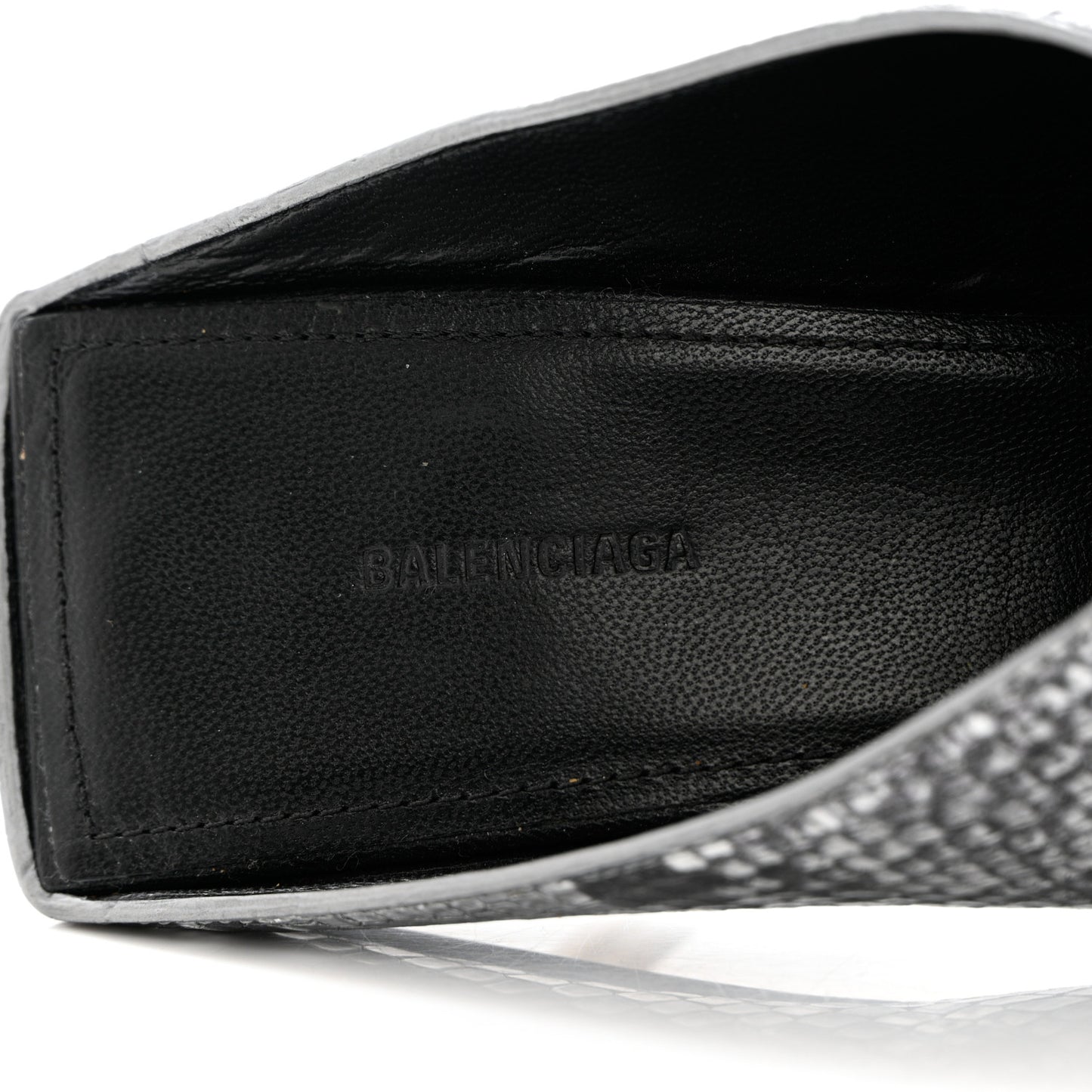 Kidskin Snake Effect Knife Pointy Toe Mule Pumps 37.5 Silver