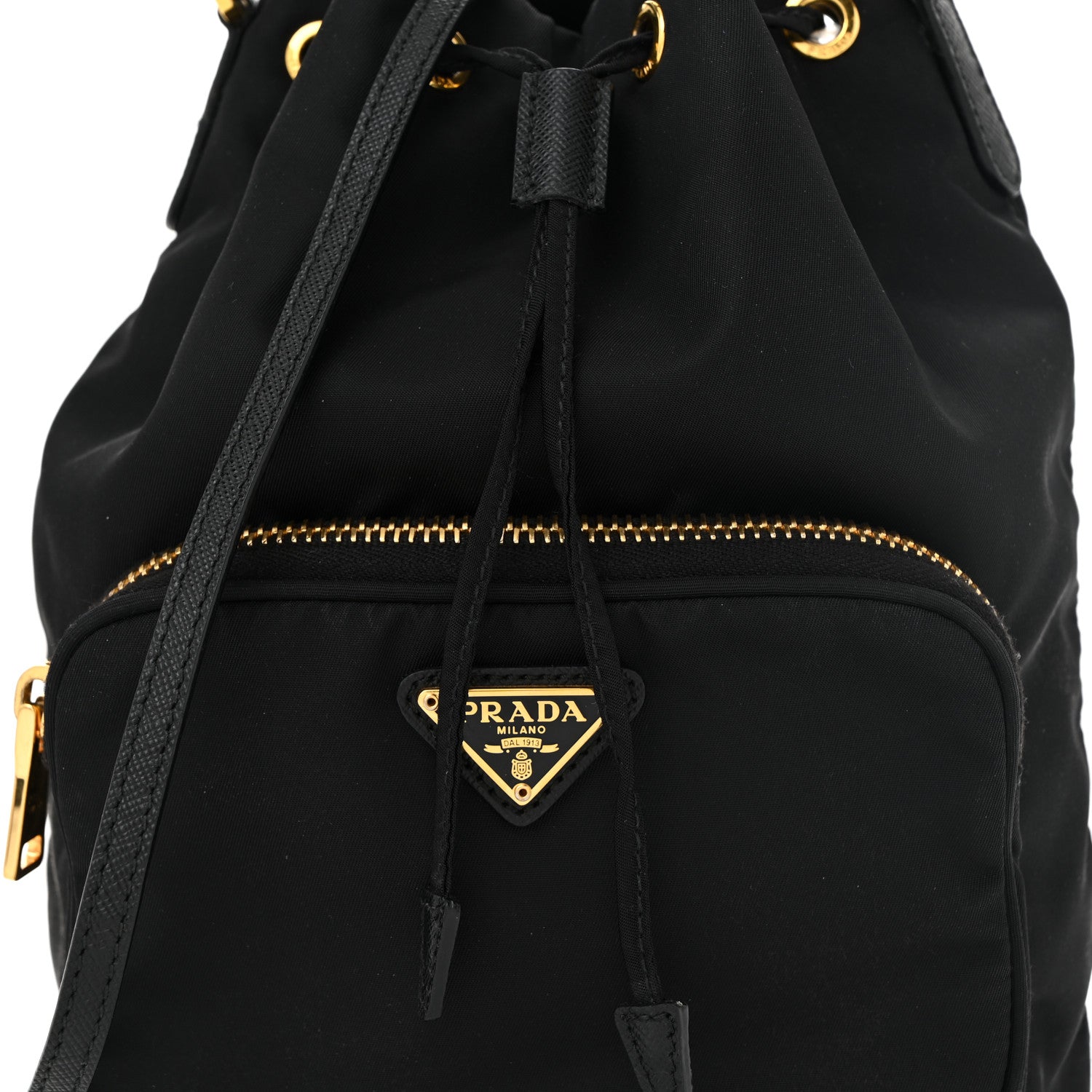 Prada Saffiano Tessuto Nylon Mini Bucket Crossbody Bag Black 9 of 11