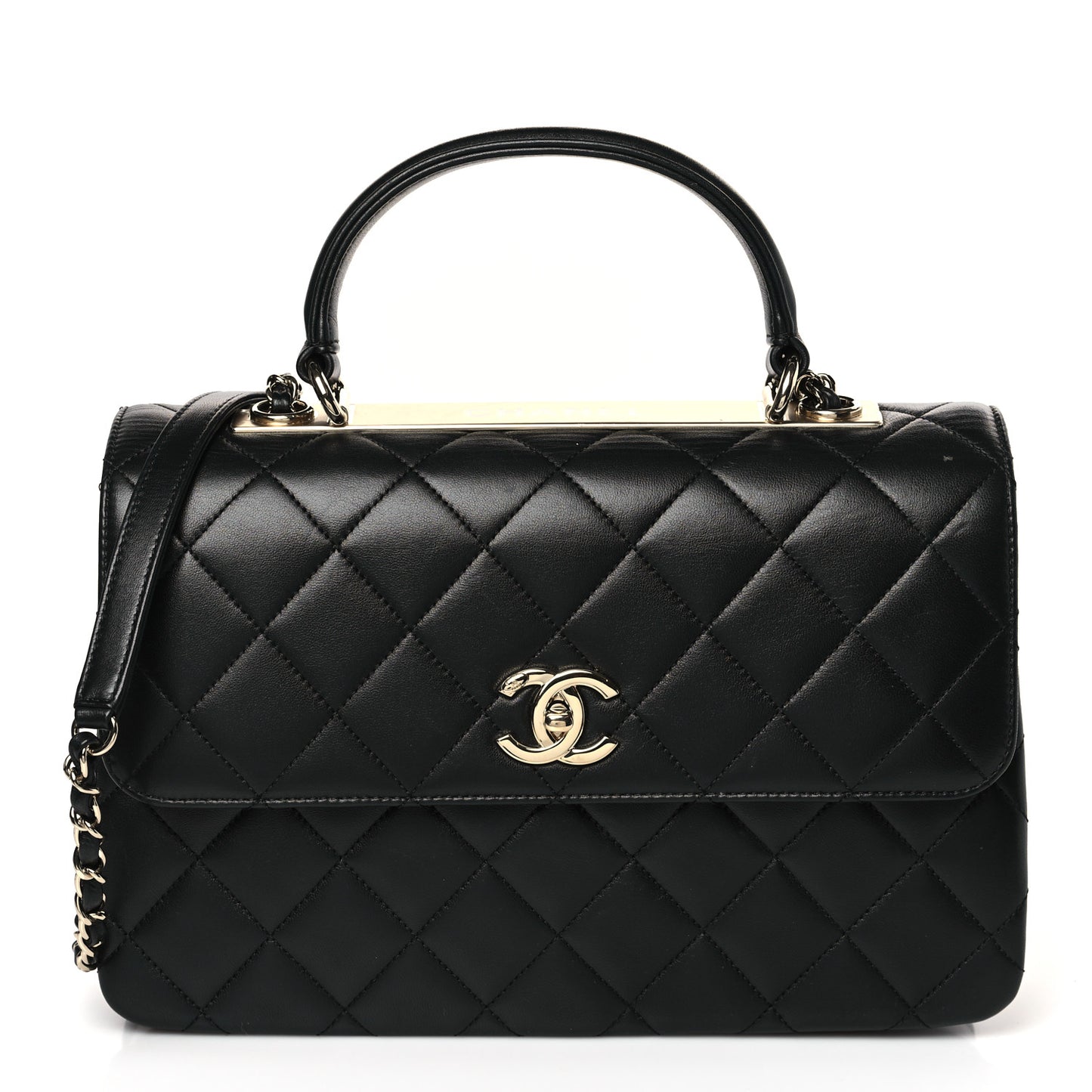 Lambskin Quilted Medium Trendy CC Flap Dual Handle Bag Black