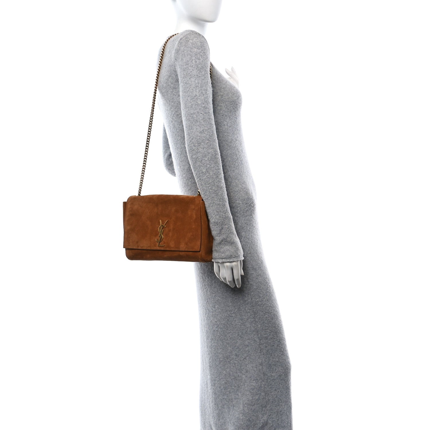Saint Laurent Smooth Calfskin Suede Medium Reversible Monogram Kate Satchel Light Ochre 2 of 16
