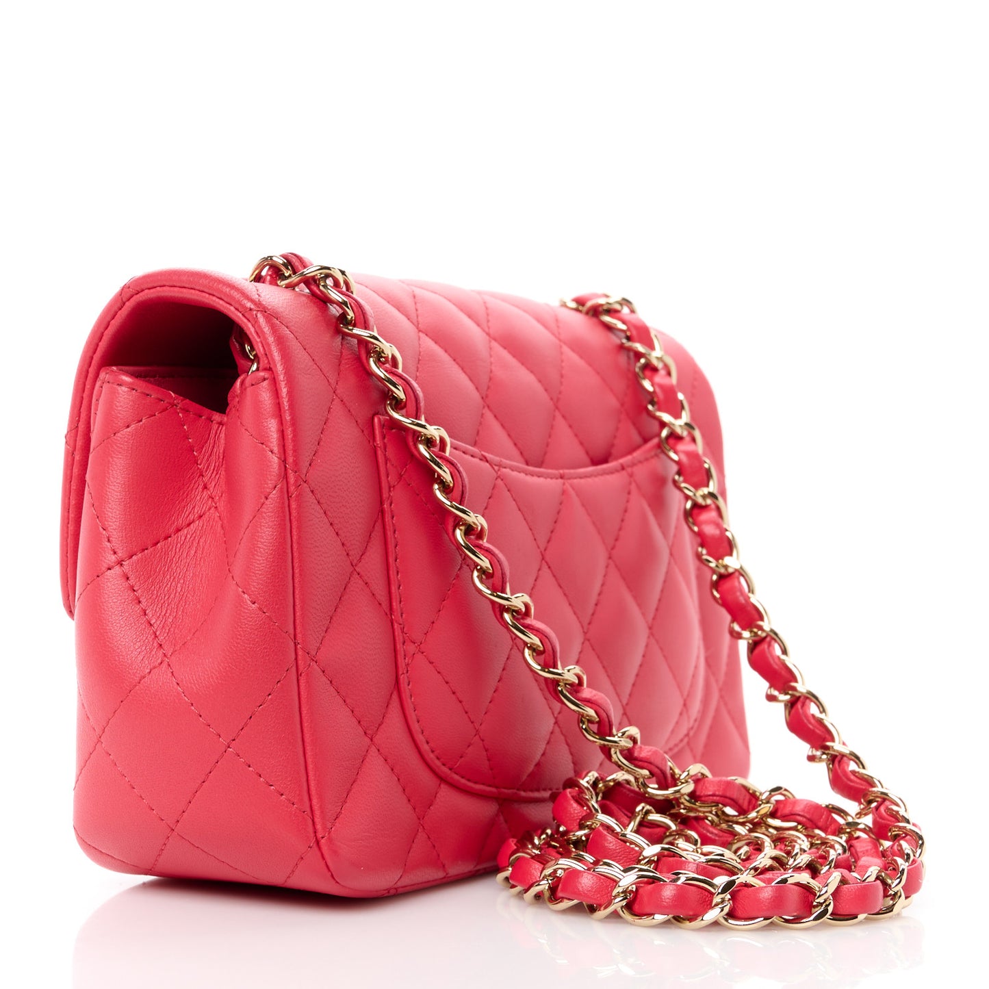 Lambskin Quilted Mini Rectangular Flap Dark Pink