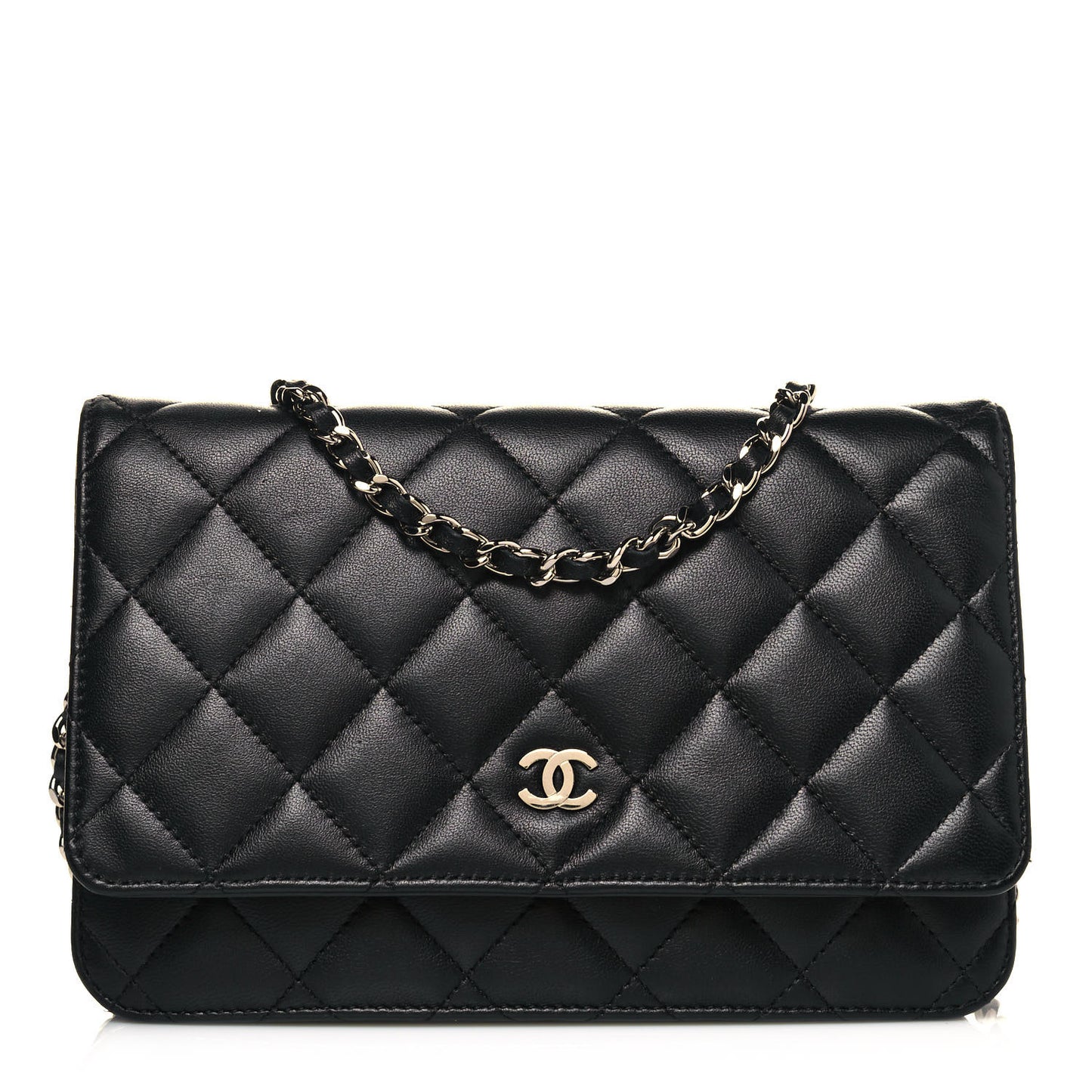 Lambskin Quilted Wallet On Chain WOC Black