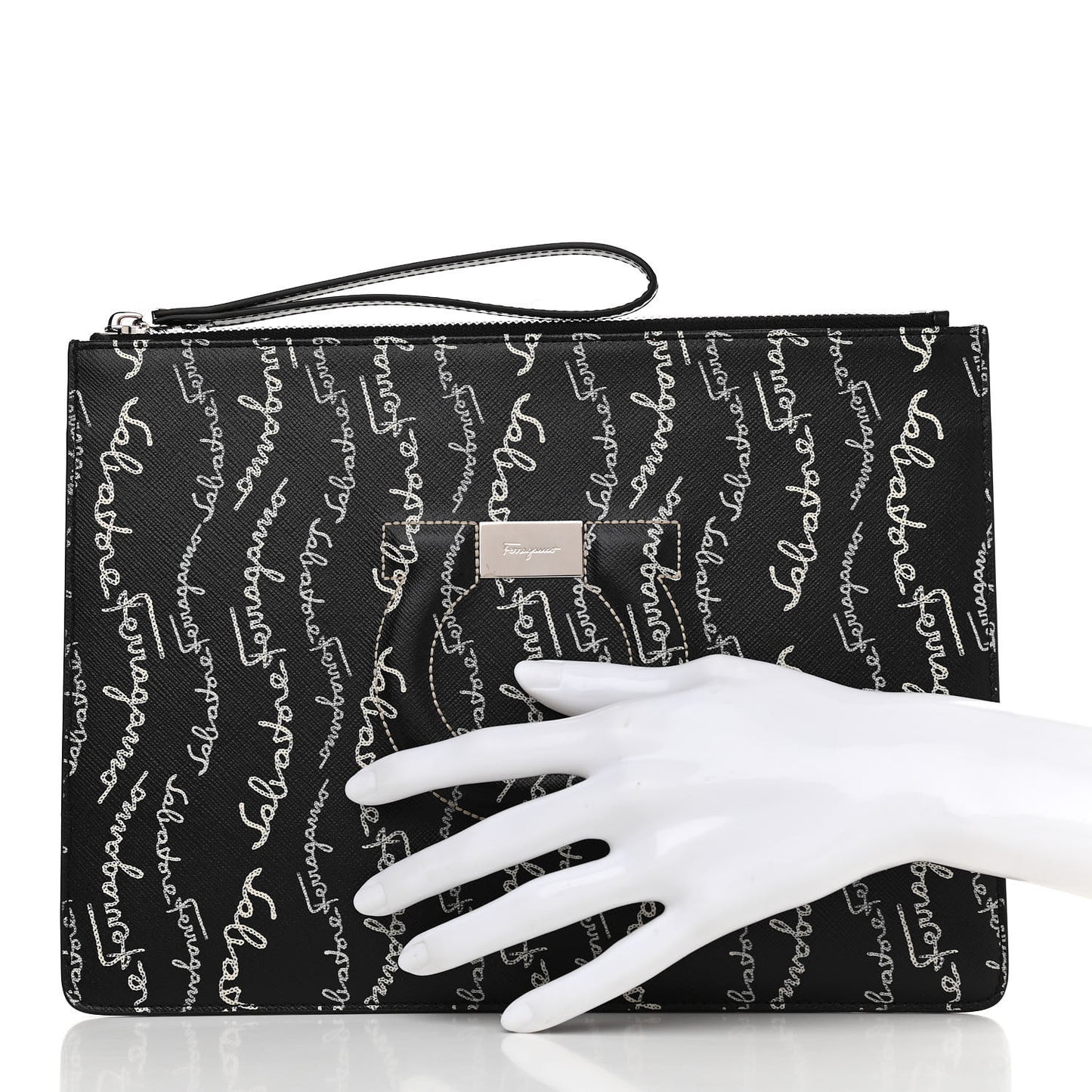 Printed Calfskin Logo Pouch Black