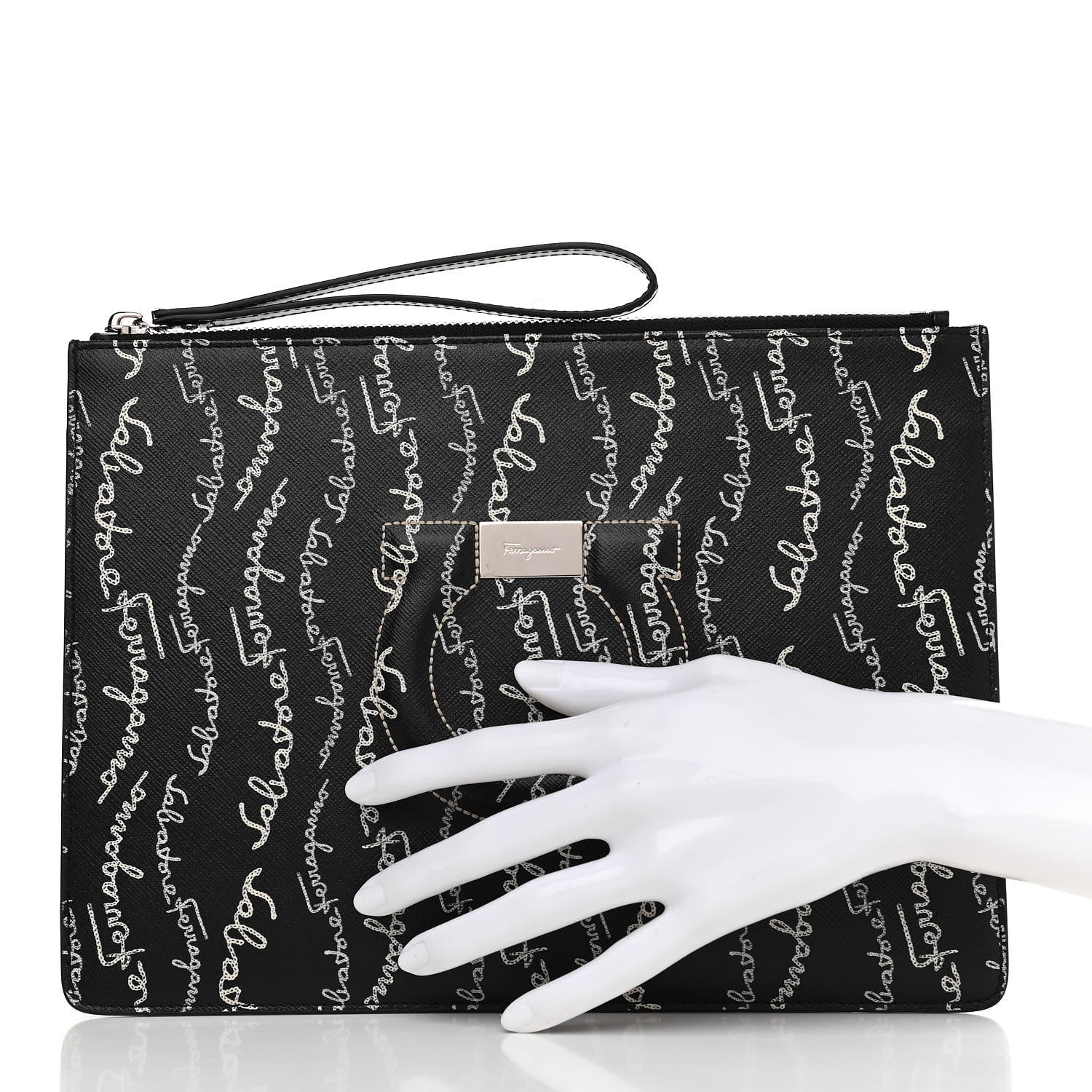Salvatore Ferragamo Printed Calfskin Logo Pouch Black 2 of 7