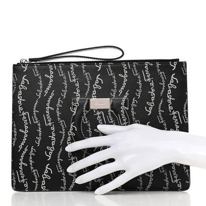 Salvatore Ferragamo Printed Calfskin Logo Pouch Black 2 of 7