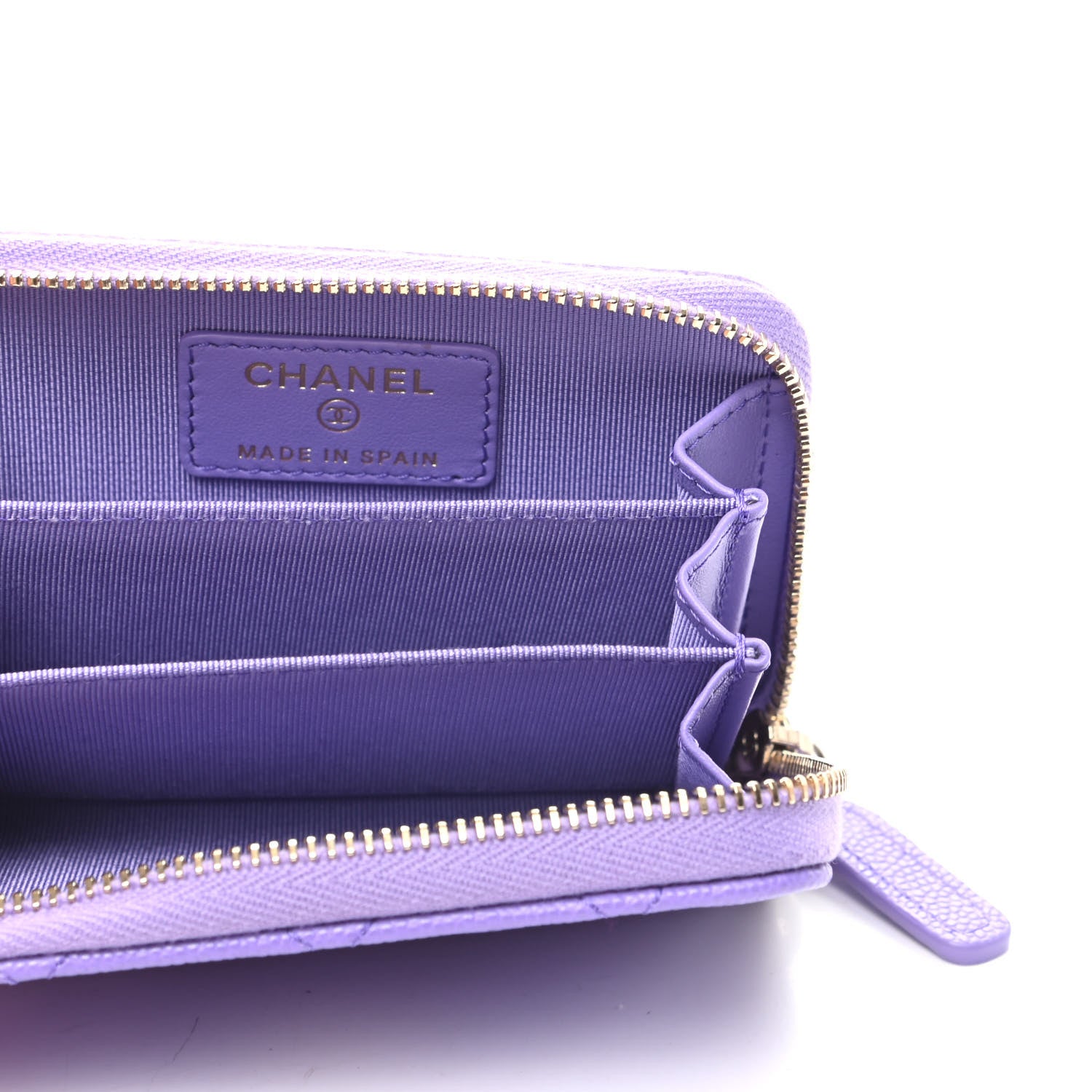 Chanel Caviar Quilted Zip Around Coin Purse Wallet Purple 6 of 9