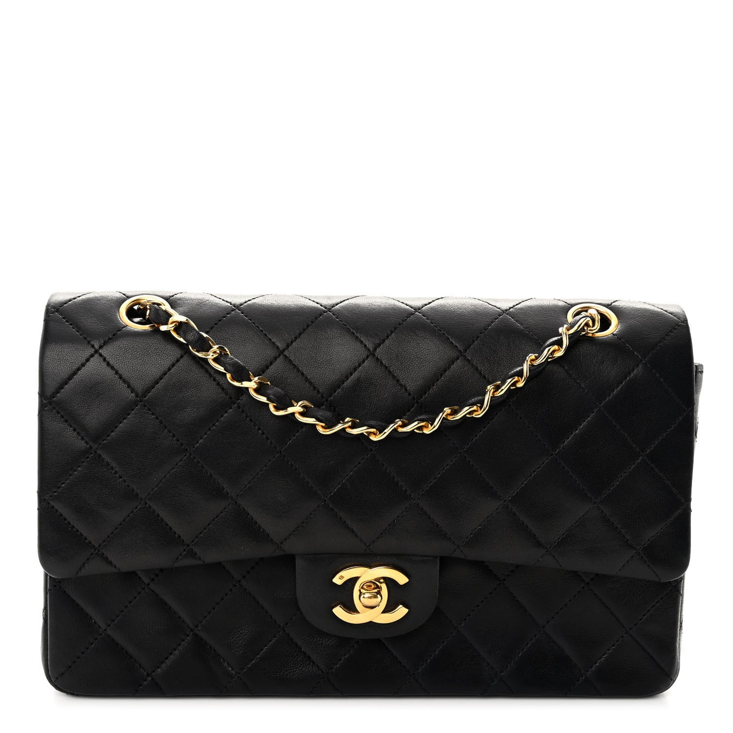 Lambskin Quilted Medium Double Flap Black