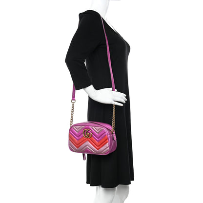 Gucci Laminated Nappa Matelasse Small GG Marmont Chain Shoulder Bag Fuxia Rosso Rosa 2 of 12