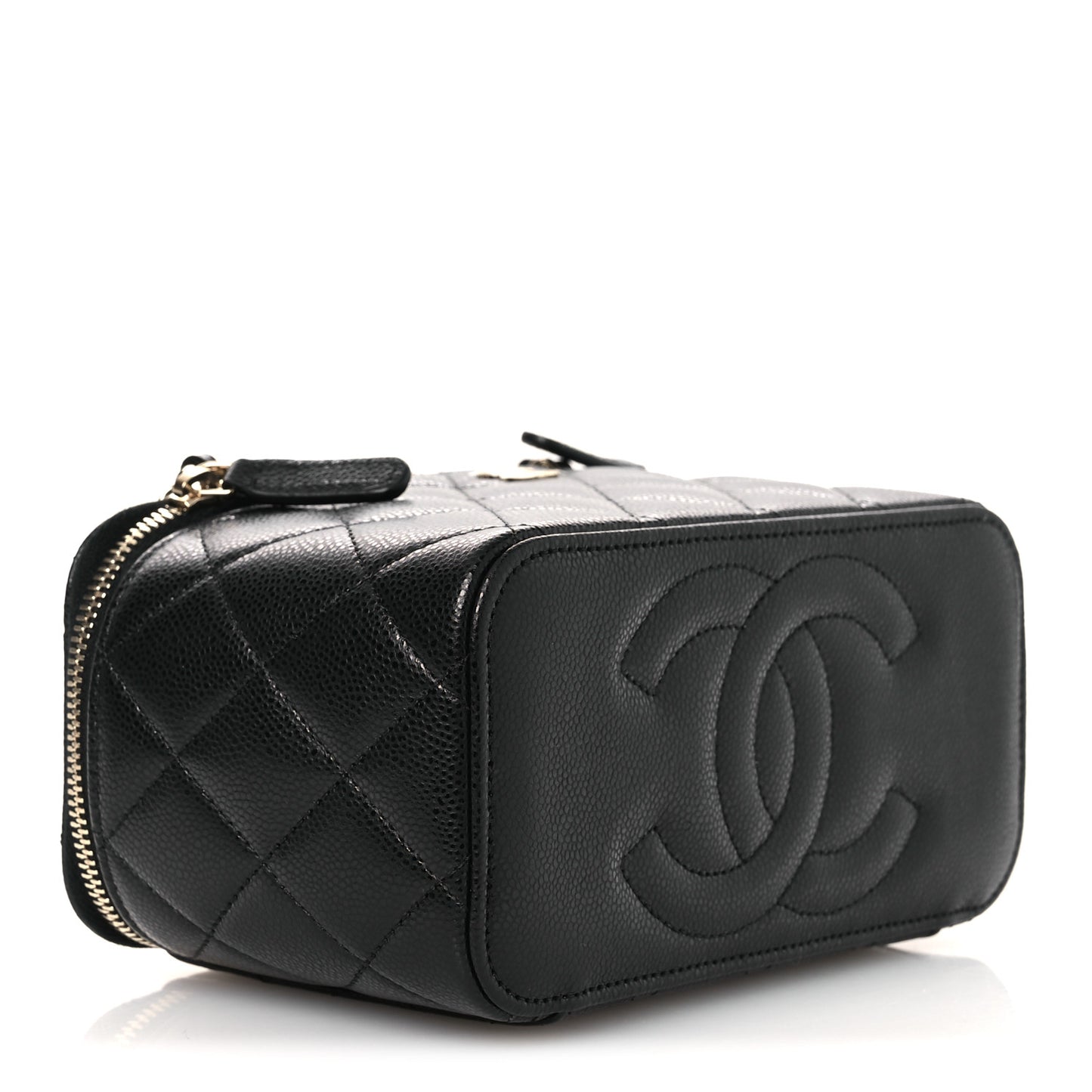 Caviar Quilted Small Vanity Case With Chain Black Black