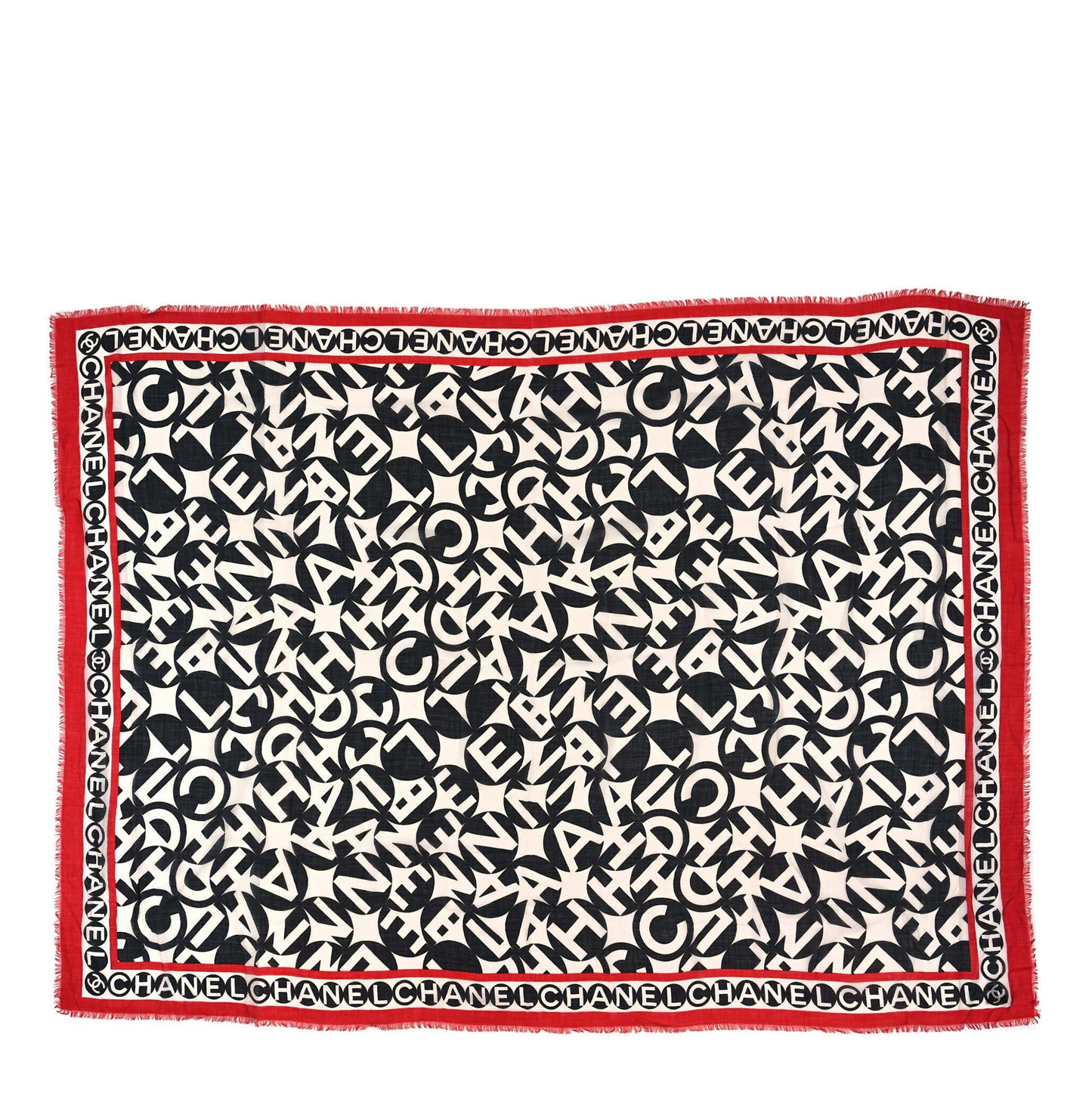 Cashmere Silk CC Logo Fringe Scarf White Black Red