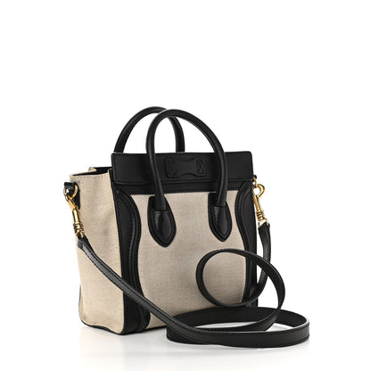 Celine Natural Canvas Smooth Calfskin Nano Luggage Black 2 of 13