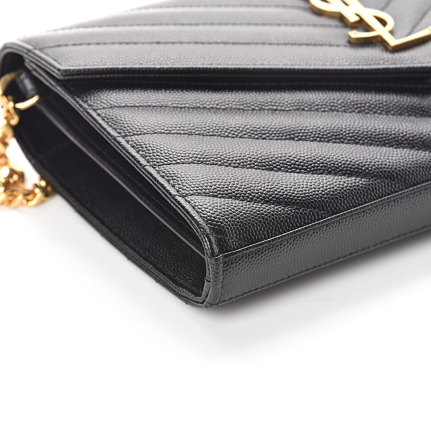 Grain De Poudre Matelasse Chevron Monogram Chain Wallet Black