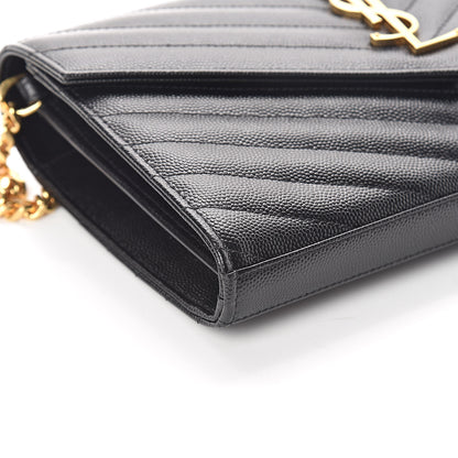 Saint Laurent Grain De Poudre Matelasse Chevron Monogram Chain Wallet Black 9 of 10