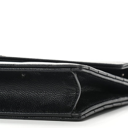 Saint Laurent Grain De Poudre Matelasse Chevron Monogram Envelope Chain Wallet Black 9 of 12