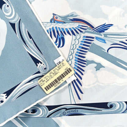 Hermes Silk De la Mer Au Ciel Scarf 90 Blue Jean Ceil Corail 3 of 3