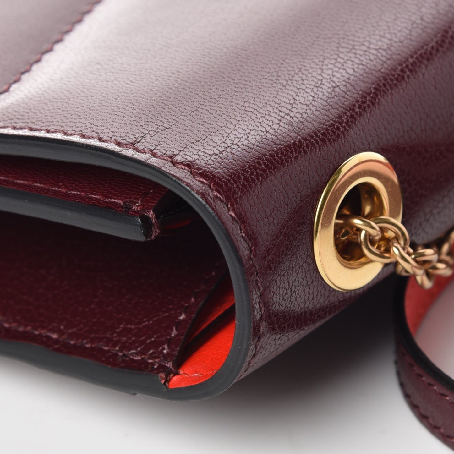 Goatskin Edge Chain Wallet Aubergine