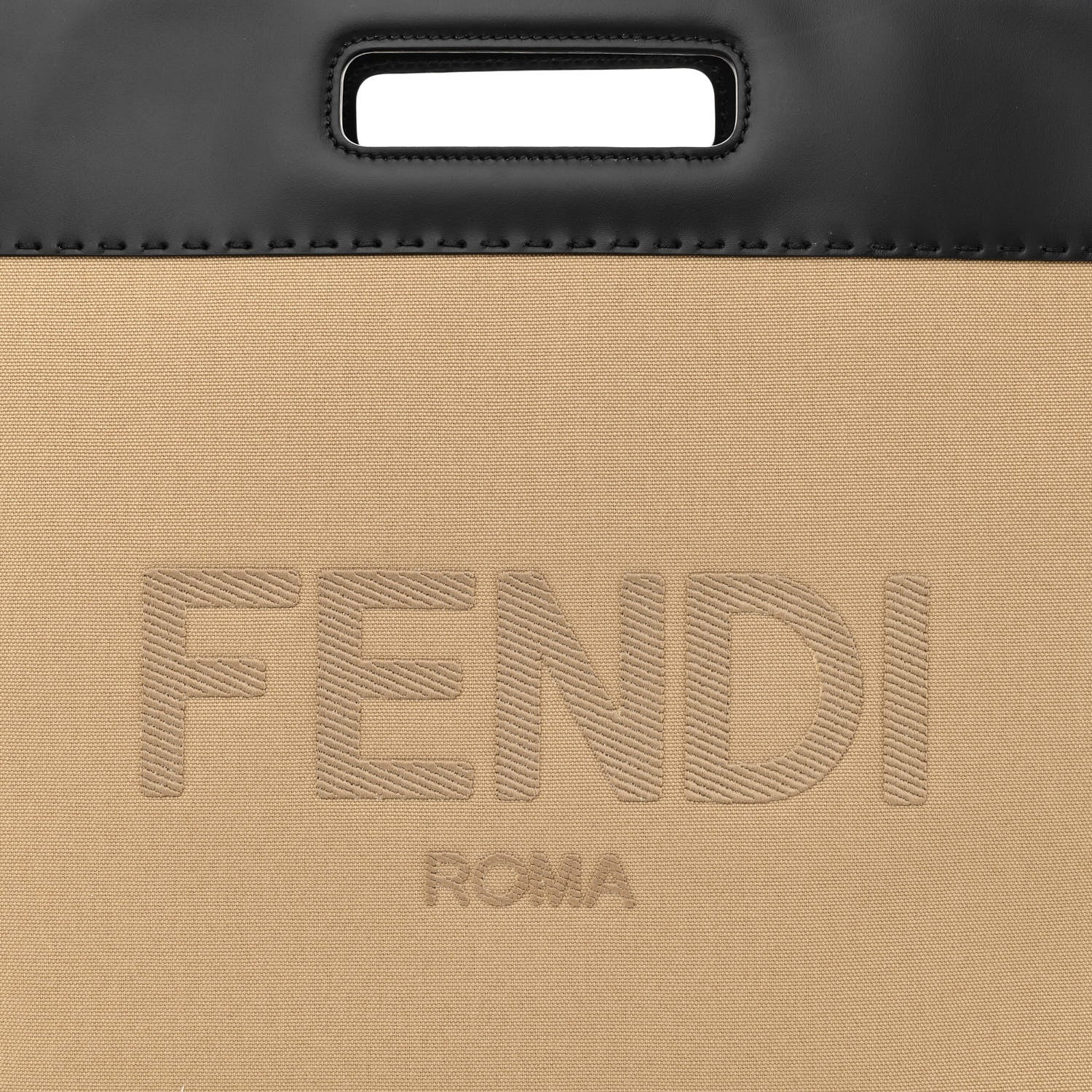 Fendi Canvas Vitello King Logo Embroidered East West Shopper Tote Sand Black 8 of 10