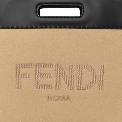 Fendi Canvas Vitello King Logo Embroidered East West Shopper Tote Sand Black 8 of 10