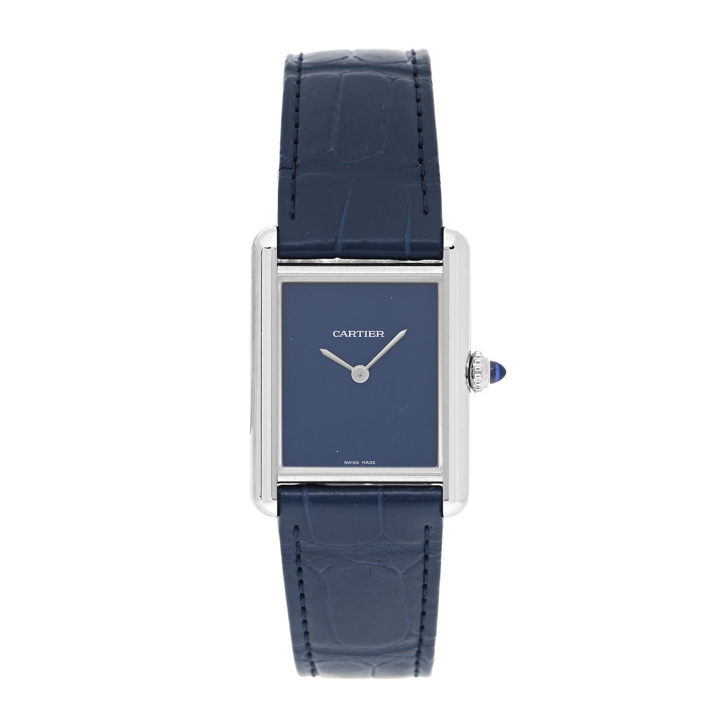 Stainless Steel Alligator 25mm Must de Cartier Tank Quartz Watch Blue