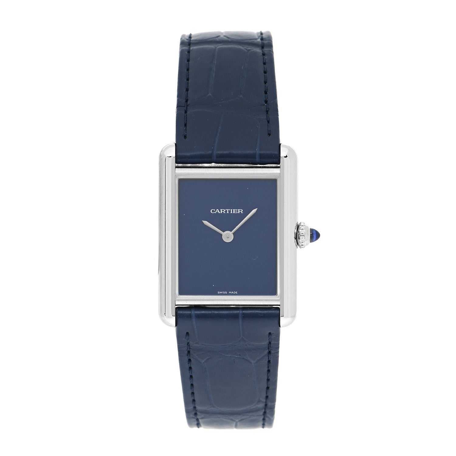 Cartier Stainless Steel Alligator 25mm Must de Cartier Tank Quartz Watch Blue 1 of 5